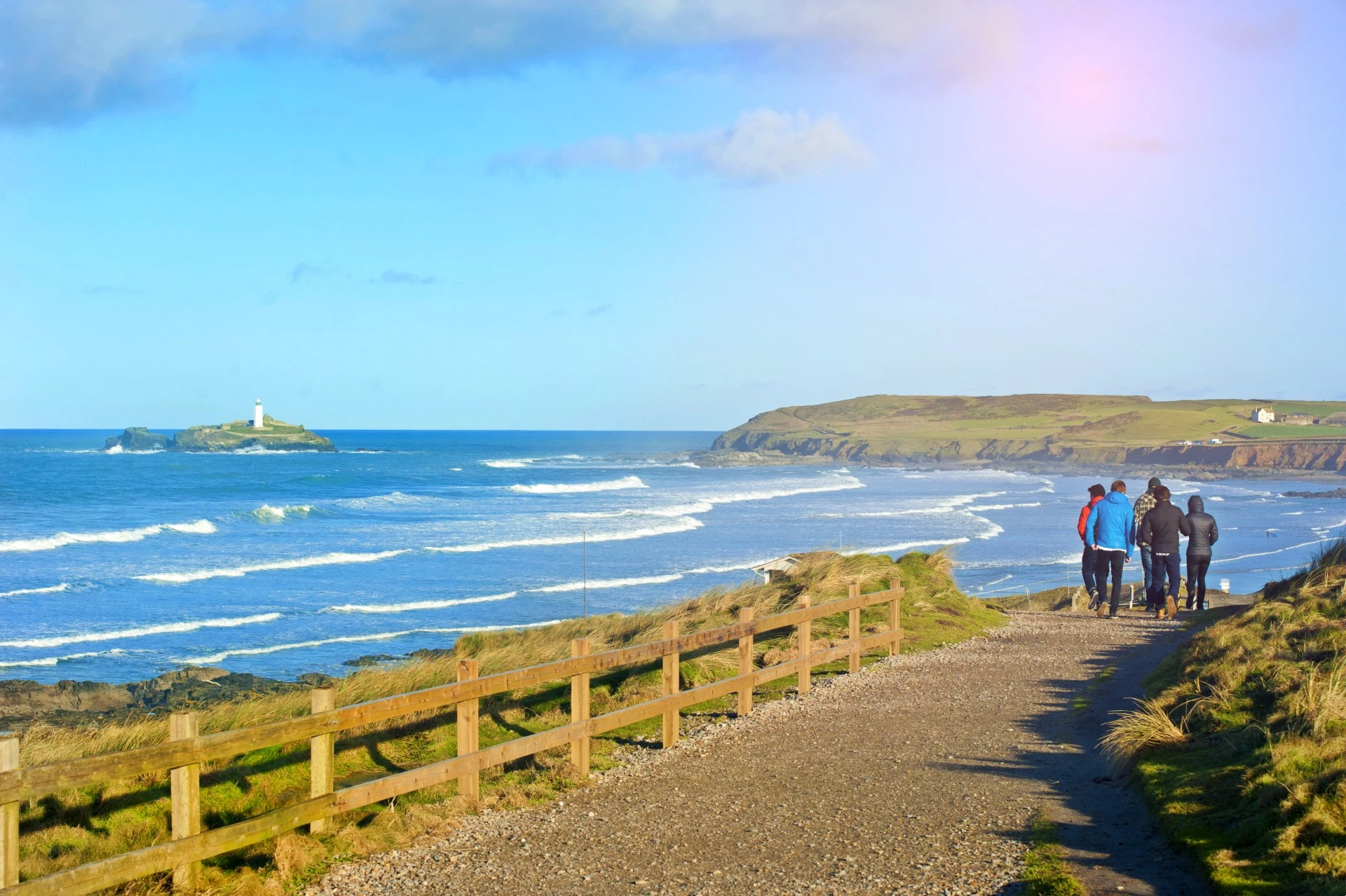 A bright sunny walk with Godrevy Lighthouse in the distance